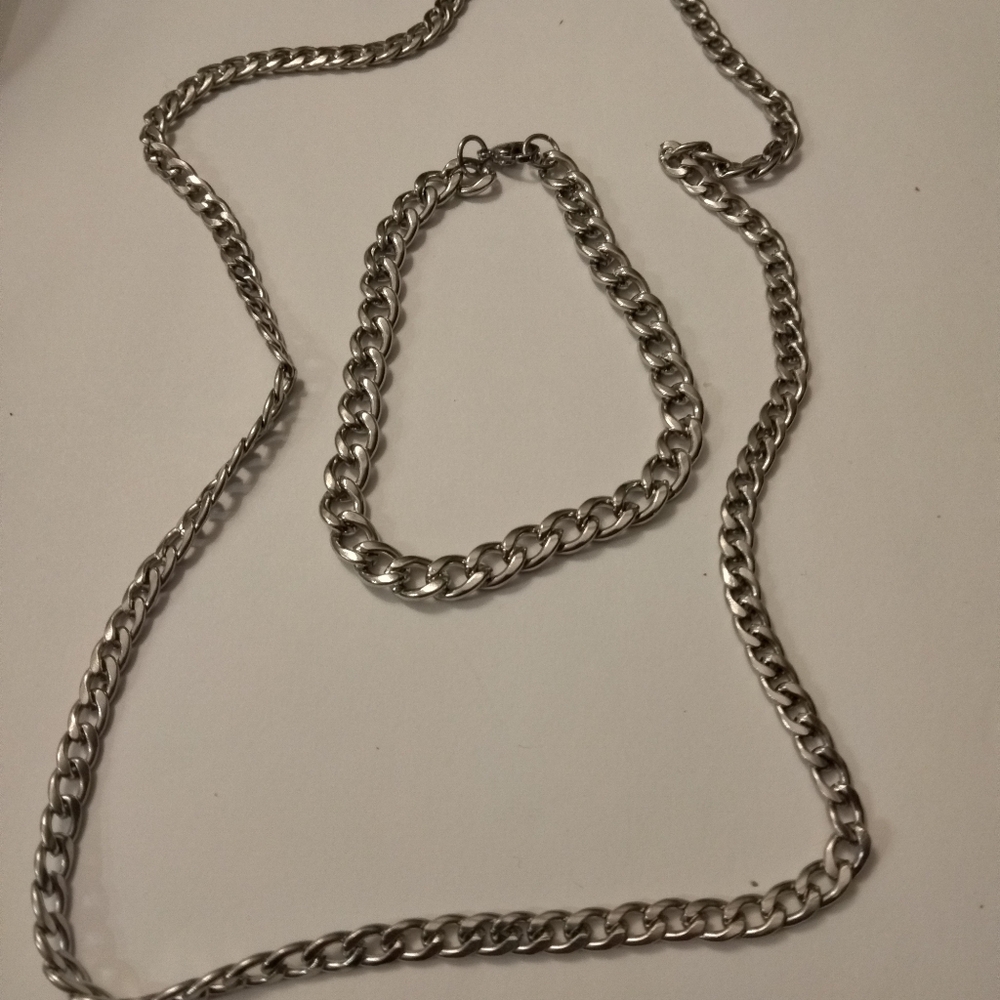Sale Stylish Men's Silver Chain Jewelry Set